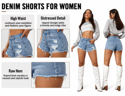 ✨Women's Ripped Raw Trim Denim Shorts✨