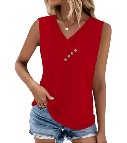 Women Summer Button Down V Neck T Shirts Sleeveless Loose Fit Fashion Tops