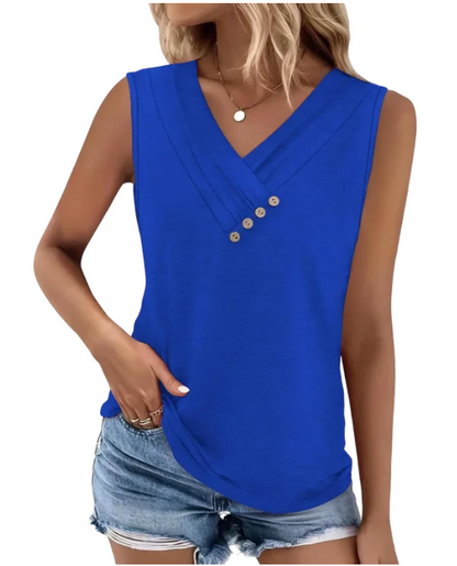 Women Summer Button Down V Neck T Shirts Sleeveless Loose Fit Fashion Tops