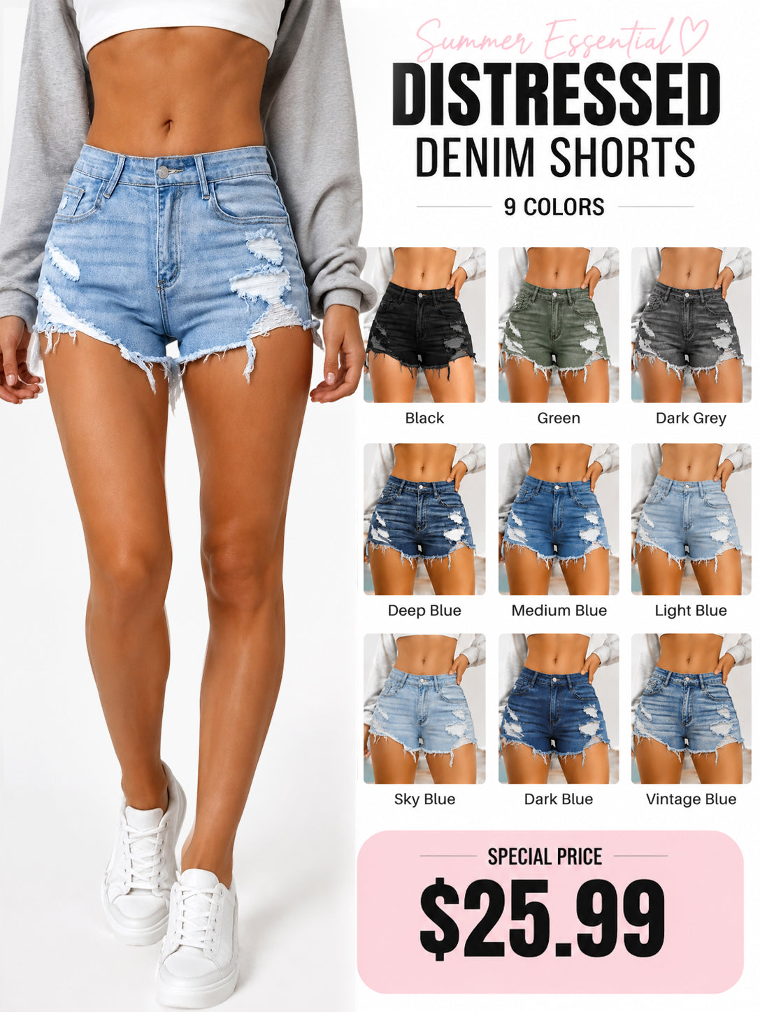 ✨Women's Ripped Raw Trim Denim Shorts✨