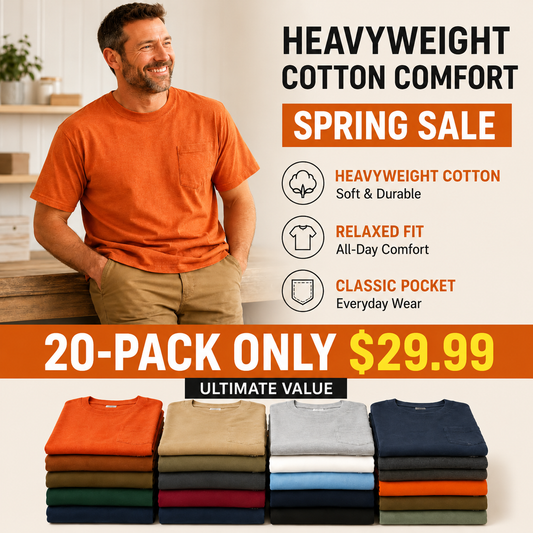 🔥Men's Heavyweight Cotton Pocket T-Shirt – Relaxed Fit Everyday Casual Tee | Big & Tall Available