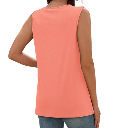 Women Summer Button Down V Neck T Shirts Sleeveless Loose Fit Fashion Tops