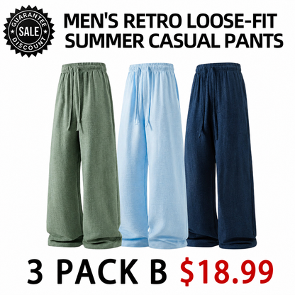 Men Retro Loose Drawstring Breathable Summer Casual Linen Pants