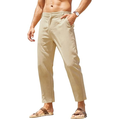 🔥 Limited-Time Sale ✨ Men’s Cotton Linen Pants | Elastic Waist Lightweight Slim Fit Casual Beach Trousers 👖🌴