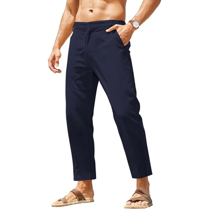 🔥 Limited-Time Sale ✨ Men’s Cotton Linen Pants | Elastic Waist Lightweight Slim Fit Casual Beach Trousers 👖🌴