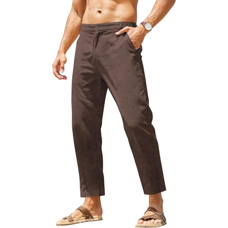 🔥 Limited-Time Sale ✨ Men’s Cotton Linen Pants | Elastic Waist Lightweight Slim Fit Casual Beach Trousers 👖🌴