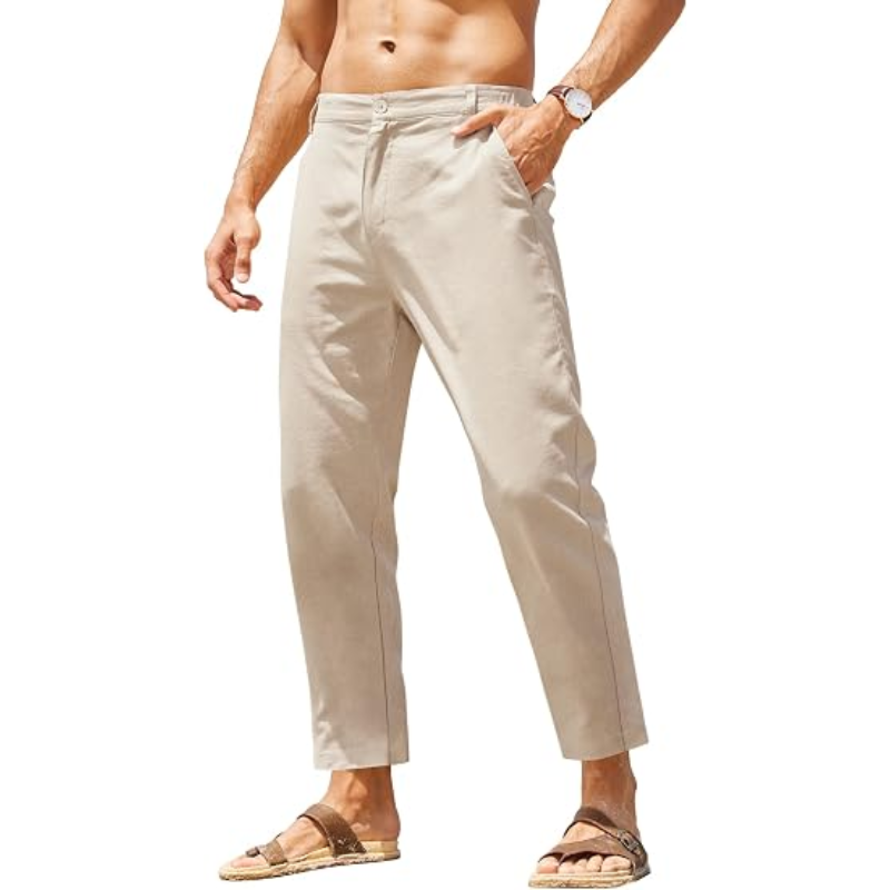 🔥 Limited-Time Sale ✨ Men’s Cotton Linen Pants | Elastic Waist Lightweight Slim Fit Casual Beach Trousers 👖🌴