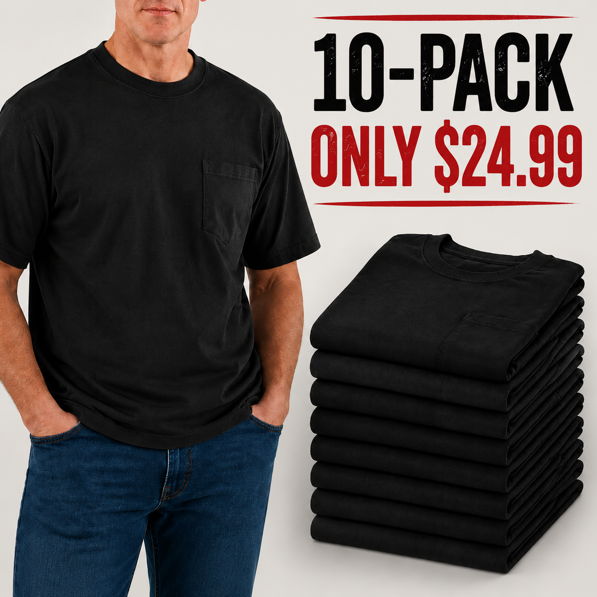 🔥Men's Heavyweight Cotton Pocket T-Shirt – Relaxed Fit Everyday Casual Tee | Big & Tall Available