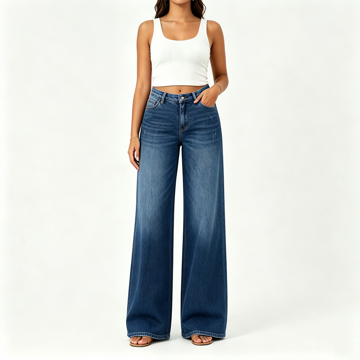 Rise Baggy Stretchy Wide Leg Jeans