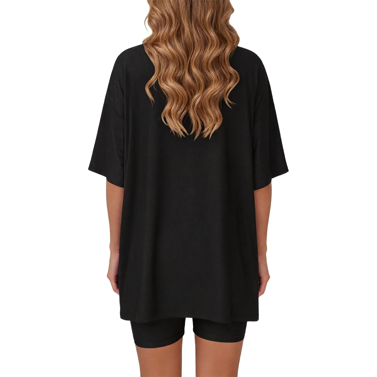 ✨Women's two-piece set: slit-hem shirt paired with shorts✨
