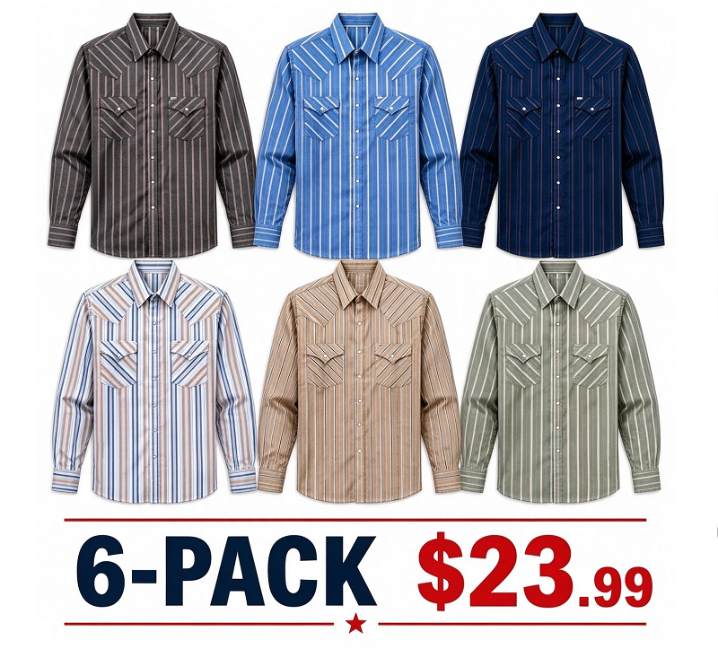 Men's Western Stripe Snap Shirt with Pocket - Short Sleeve Casual Cowboy Shirt