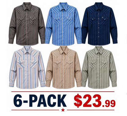 Men's Western Stripe Snap Shirt with Pocket - Short Sleeve Casual Cowboy Shirt