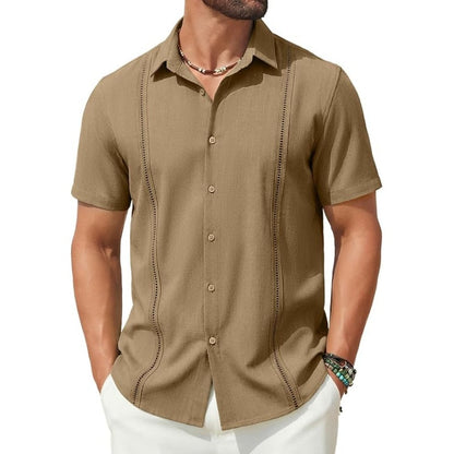 💥Men's Cuban Guayabera Shirt Short Sleeve V-Neck