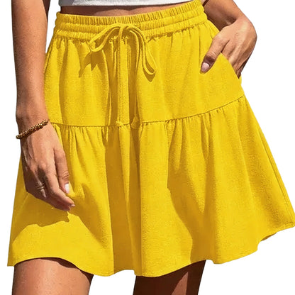Women's Linen Blend Wide Leg Flowy Culotte Shorts Drawstring Loose Fit Summer Casual Lightweight Comfy Vacation Wear