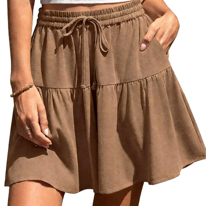 Women's Linen Blend Wide Leg Flowy Culotte Shorts Drawstring Loose Fit Summer Casual Lightweight Comfy Vacation Wear