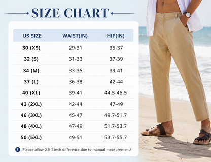 🔥 Limited-Time Sale ✨ Men’s Cotton Linen Pants | Elastic Waist Lightweight Slim Fit Casual Beach Trousers 👖🌴