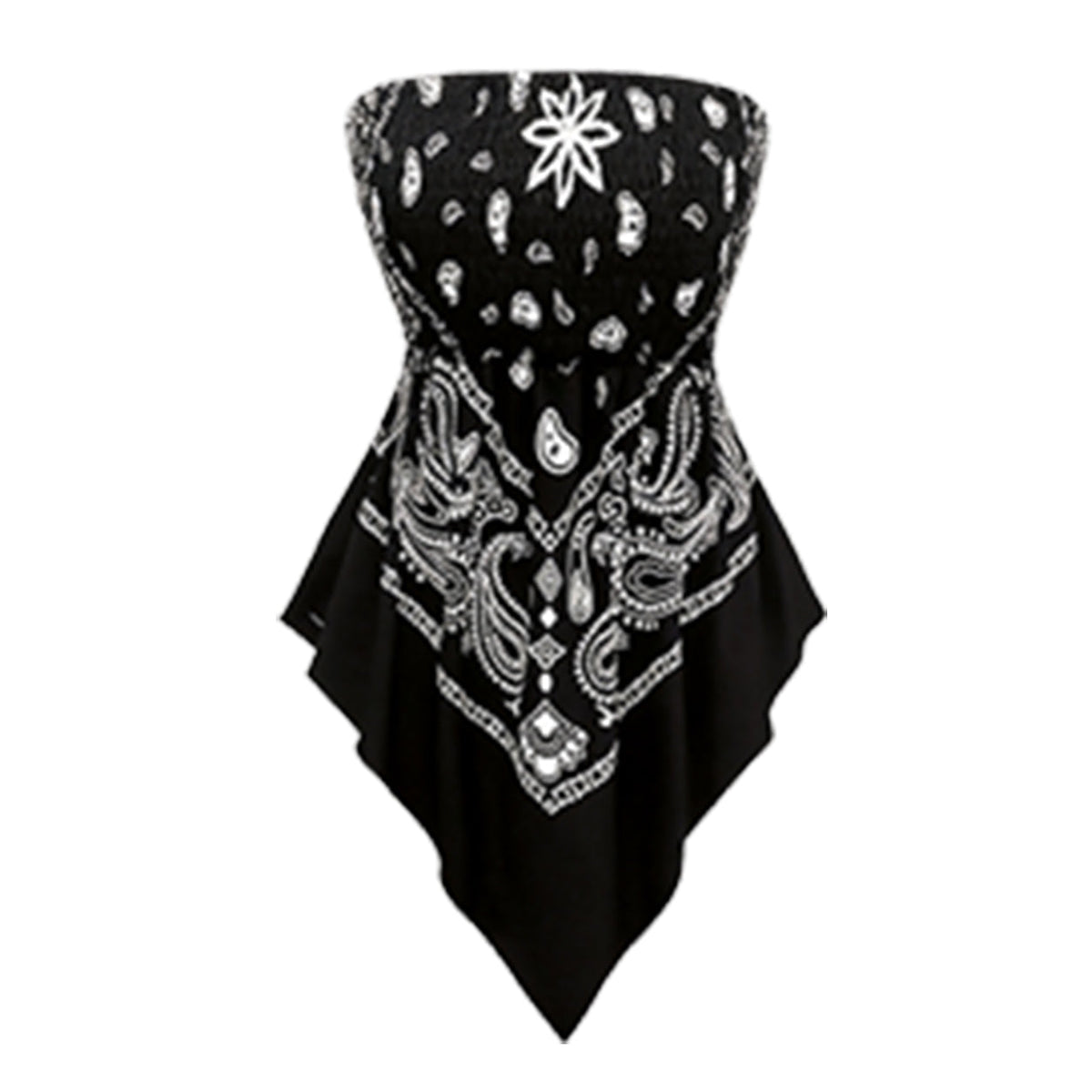 Plus Size Women's Ethnic Print Strapless Top, Bohemian Style Asymmetrical Hem Tube Top, Casual Summer Fashion Top Fit