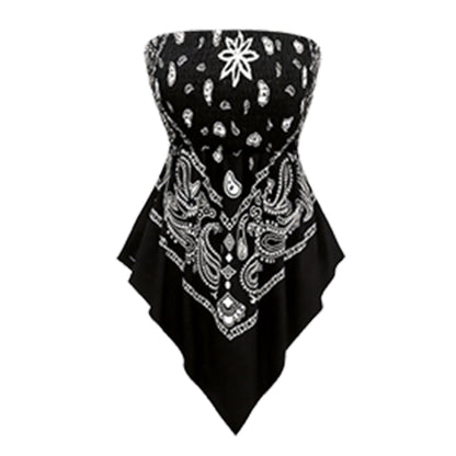 Plus Size Women's Ethnic Print Strapless Top, Bohemian Style Asymmetrical Hem Tube Top, Casual Summer Fashion Top Fit