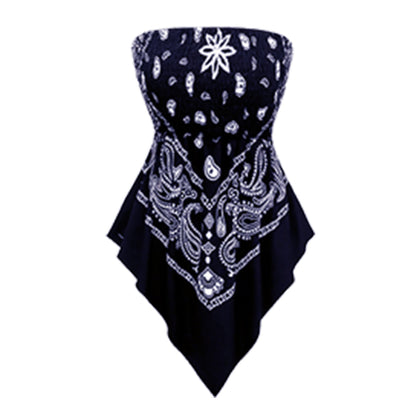 Plus Size Women's Ethnic Print Strapless Top, Bohemian Style Asymmetrical Hem Tube Top, Casual Summer Fashion Top Fit