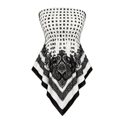 Plus Size Women's Ethnic Print Strapless Top, Bohemian Style Asymmetrical Hem Tube Top, Casual Summer Fashion Top Fit