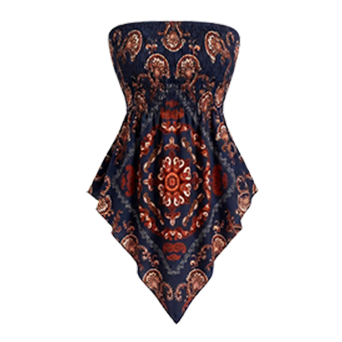 Plus Size Women's Ethnic Print Strapless Top, Bohemian Style Asymmetrical Hem Tube Top, Casual Summer Fashion Top Fit