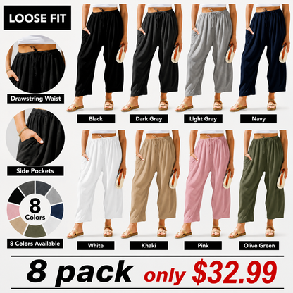 Womens Linen Blend Wide Leg Pants Oversize Casual Loose Fit Beach Palazzo Harem Pants（🎁）