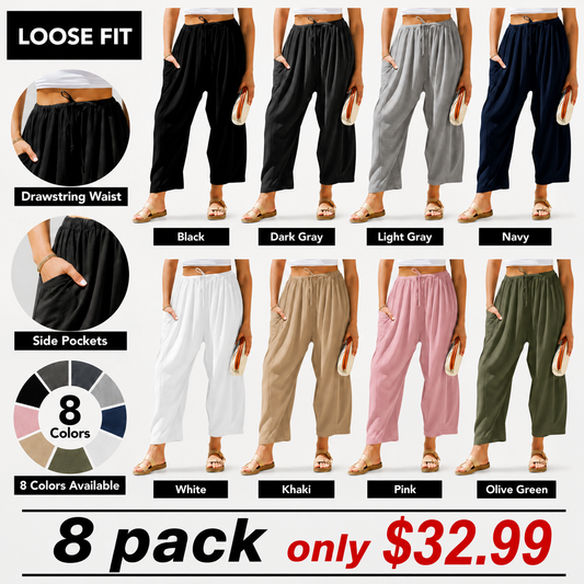 Womens Linen Blend Wide Leg Pants Oversize Casual Loose Fit Beach Palazzo Harem Pants（🎁）