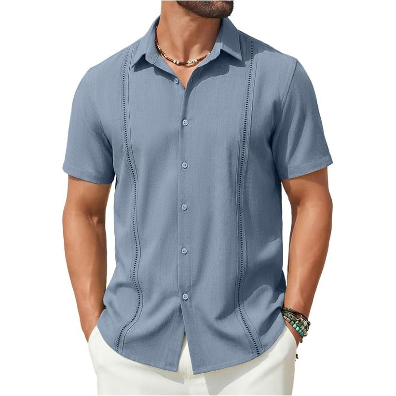 💥Men's Cuban Guayabera Shirt Short Sleeve V-Neck