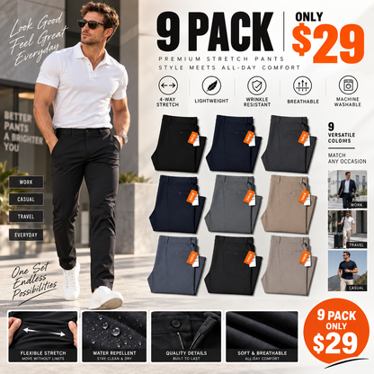 Men’s No-Iron Stretch Dress Pants – Comfortable Golf & Business Trousers with Flexible Fit