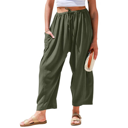 Womens Linen Blend Wide Leg Pants Oversize Casual Loose Fit Beach Palazzo Harem Pants（🎁）