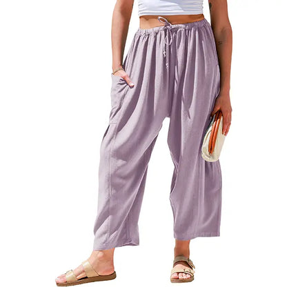 Womens Linen Blend Wide Leg Pants Oversize Casual Loose Fit Beach Palazzo Harem Pants（🎁）