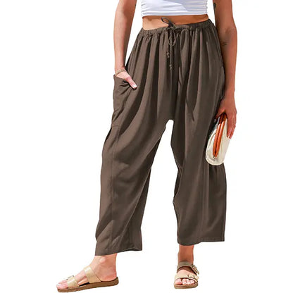 Womens Linen Blend Wide Leg Pants Oversize Casual Loose Fit Beach Palazzo Harem Pants（🎁）