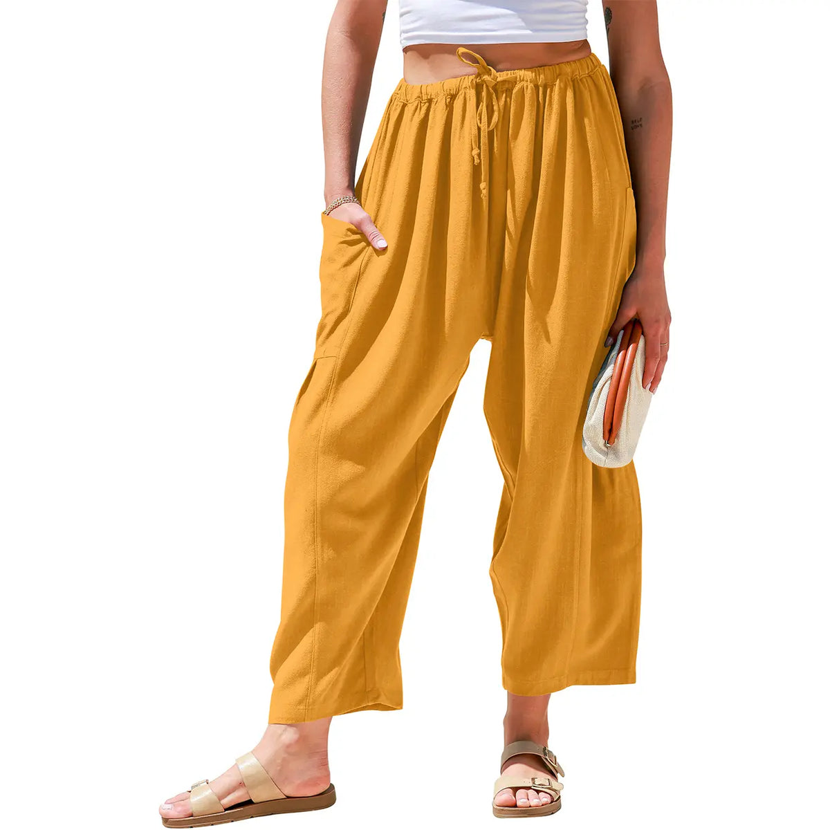 Womens Linen Blend Wide Leg Pants Oversize Casual Loose Fit Beach Palazzo Harem Pants（🎁）