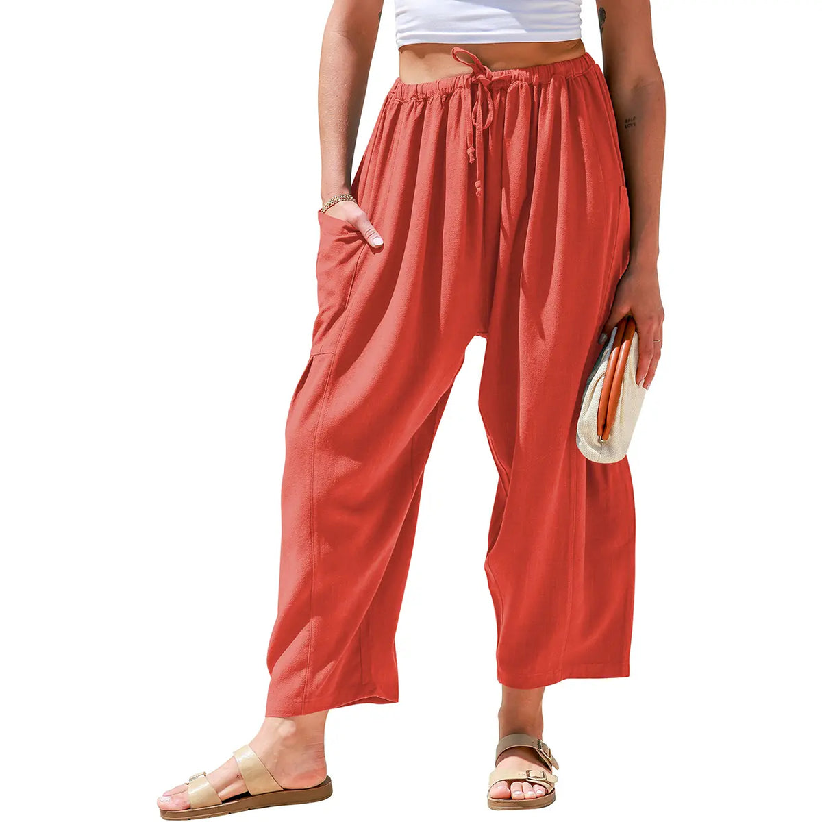 Womens Linen Blend Wide Leg Pants Oversize Casual Loose Fit Beach Palazzo Harem Pants（🎁）