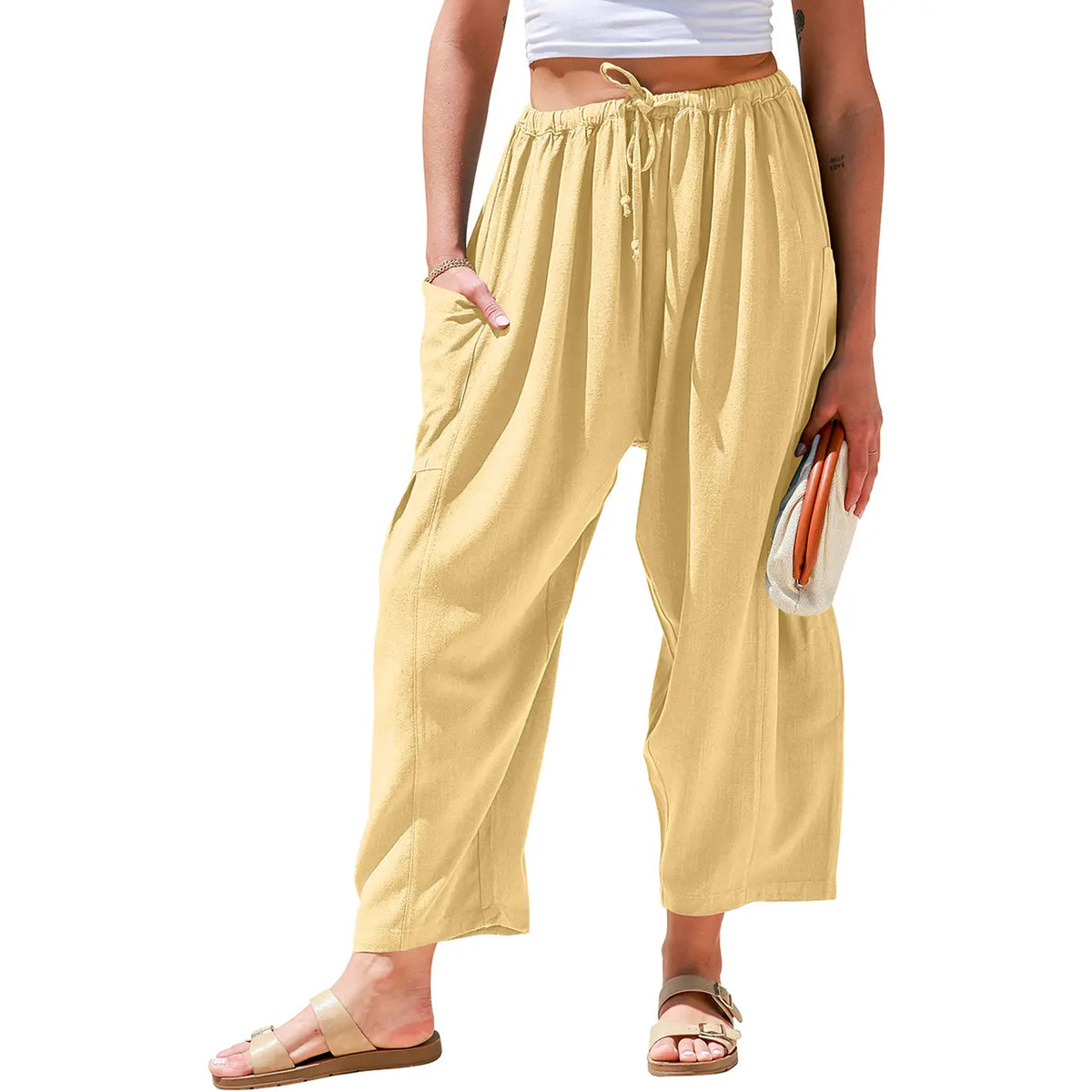 Womens Linen Blend Wide Leg Pants Oversize Casual Loose Fit Beach Palazzo Harem Pants（🎁）