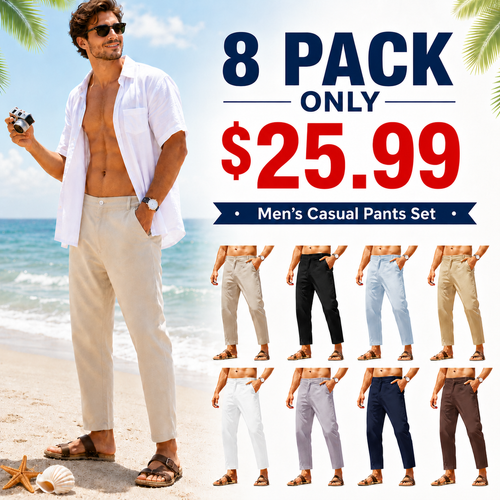 🔥 Limited-Time Sale ✨ Men’s Cotton Linen Pants | Elastic Waist Lightweight Slim Fit Casual Beach Trousers 👖🌴