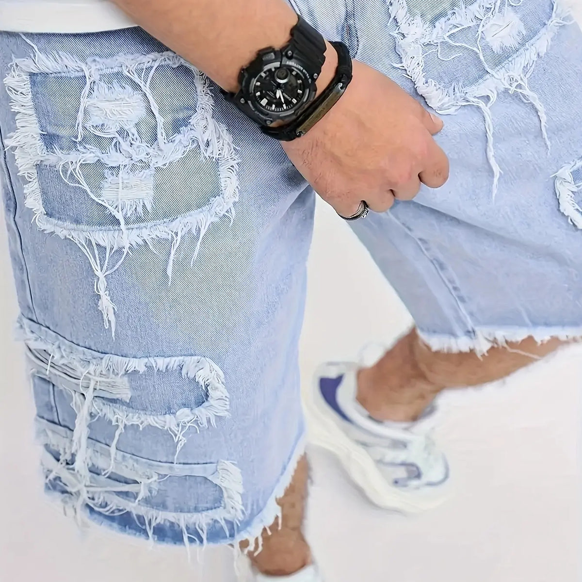 Raw Hem Denim Shorts with Rips – Edgy Urban Casual Warm-Weather Essential