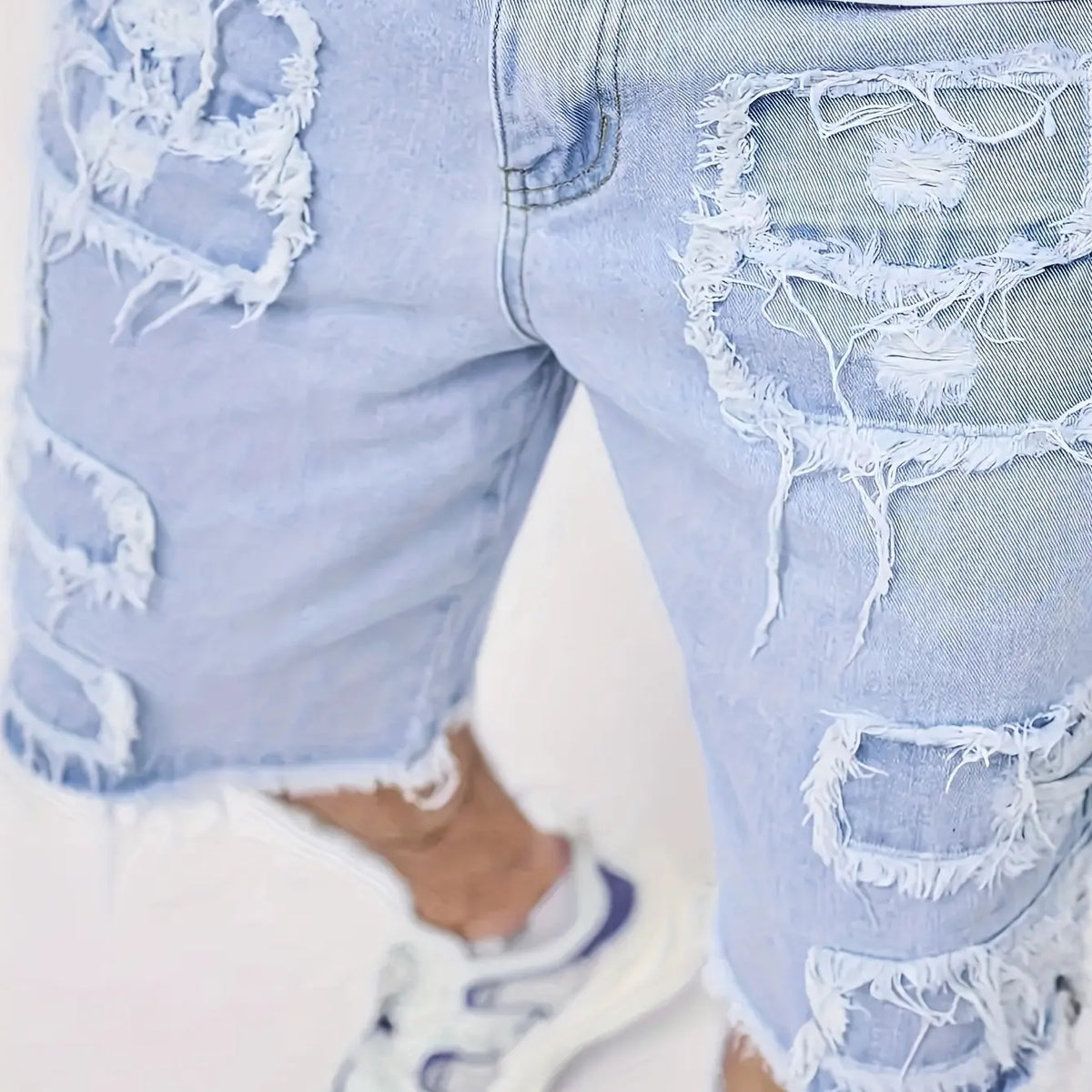 Raw Hem Denim Shorts with Rips – Edgy Urban Casual Warm-Weather Essential